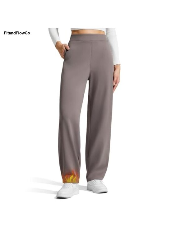 Pants - Fleece Lined High Waisted Wide Leg Sweatpants with Pockets